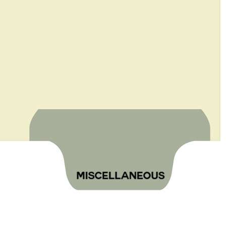 "Miscellaneous" Amerifile Bottom Tab Individual Chart Dividers -Gray Tab Position 8 - Divider - Box of 50 - I731