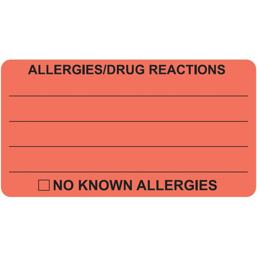 AmeriFile Medical Alert and Allergy Labels - Allergies/Drug Reactions - Fl Red - 3 1/4" x 1 3/4" - Roll of 250 - LCL6005