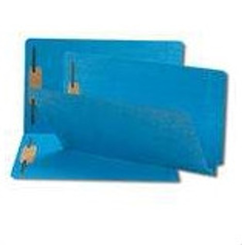 Blue End Tab Folders with Fasteners in Positions 1 & 3 - Letter Size - 11 pt. - Reinforced End Tab