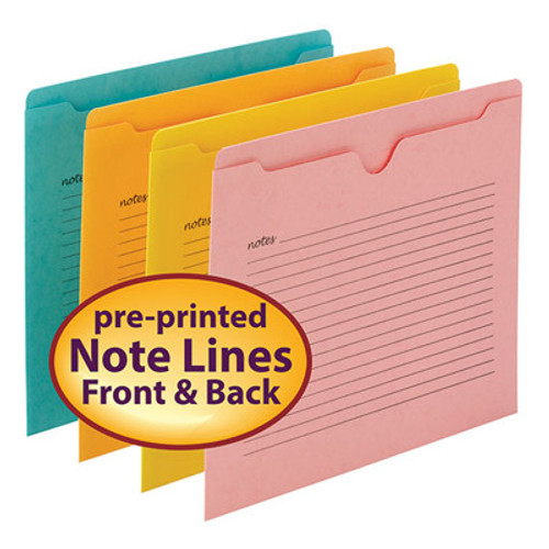 Smead Notes File Jacket, Letter Size, Flat-No expansion, Assorted Colors, 12 per Pack - Total of 6 Packs