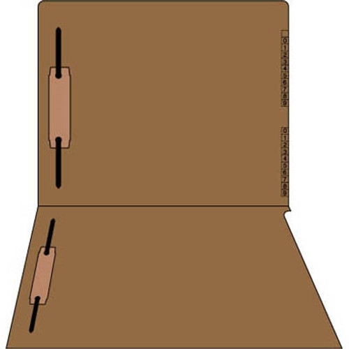 END/TOP Tab Numeric Kardex Folders, Brown, Letter Size, 3/4" Expansion, With Fasteners In Positions 1 & 3, 50/BOX