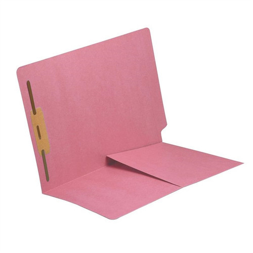 End Tab Folder With 1/2 Pocket Inside Front, 11 PT. Colored Stock Available In 10 Colors,  Pink, 1 Fastener In Position #1, Reinforced Tab, Letter Size, 50/BOX