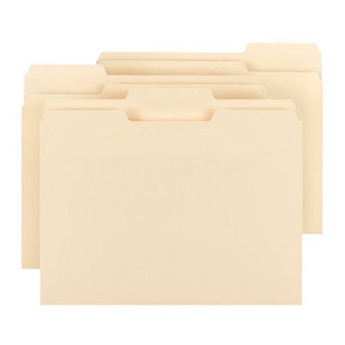 Top Tab Folder With 1/3 Cut Single Ply Tabs In Assorted Positions, 11 PT. Manila, 100/BOX