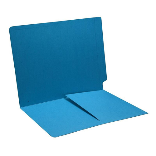 Blue Color Folder, End Tab, Letter Size with 1/2 Pocket Inside Front, 11 Pt. Stock -Box of 50