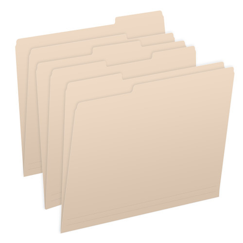 Manila Letter Size Top Tab Single Ply Folders with 1/3 Cut Assorted Tabs, 11 pt Manila Stock, 100/Box