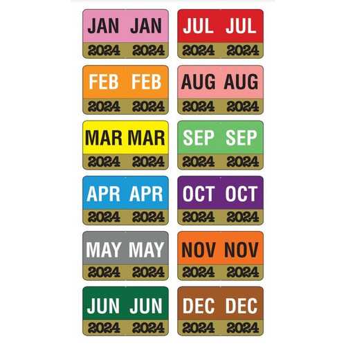 (ON SALE!), MONTH/YEAR Labels 2024, Complete Set JAN-DECEMBER, 2,700 Labels, 1-1/2" w x 1" H