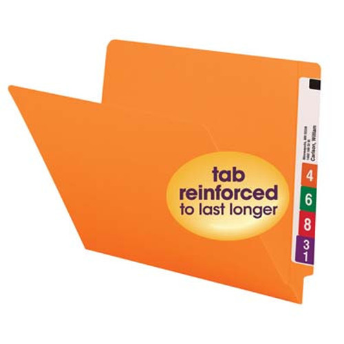 End Tab File Folder - Orange - Letter - 11 pt - Reinforced Full End Tab - Fasteners in Positions 3 and 5 - 50/Box