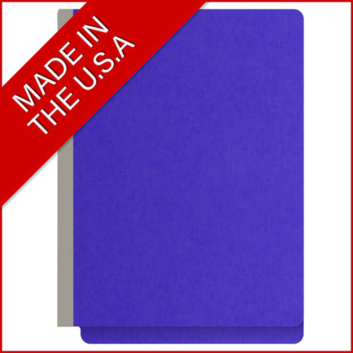 Purple letter size end tab classification folder with 2" gray tyvek expansion, with 2" bonded fasteners on inside front and inside back and 1" duo fastener on divider. 18 pt. paper stock and 17 pt brown kraft dividers. Packaged 10/50.