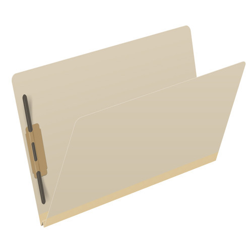 Manila legal size end tab classification folder with 2" gray tyvek expansion and 2" bonded fasteners on inside front and inside back. 18 pt manila stock. Packaged 25/125.