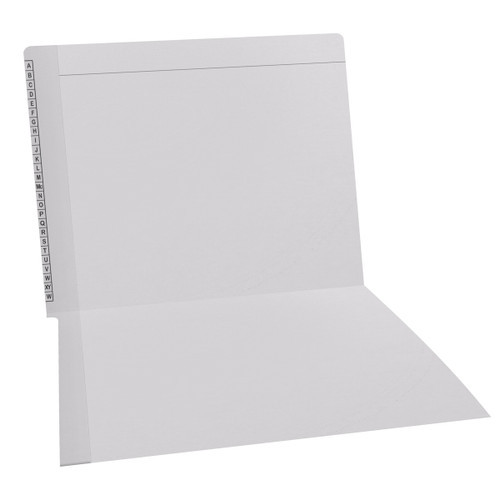 White Kardex match letter size reinforced top and end tab folder with A-Z scale printed on left end tab. 11 pt white stock. Packaged 100/500.