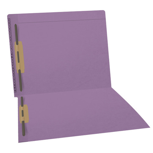 Lavender Kardex match letter size reinforced top and end tab folder with A-Z scale printed on left end taband 2" bonded fasteners on inside front and back. 11 pt lavender stock. Packaged 50/250.