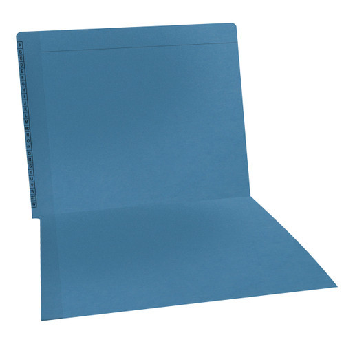 Blue Kardex match letter size reinforced top and end tab folder with A-Z scale printed on left end tab. 11 pt blue stock. Packaged 100/500.