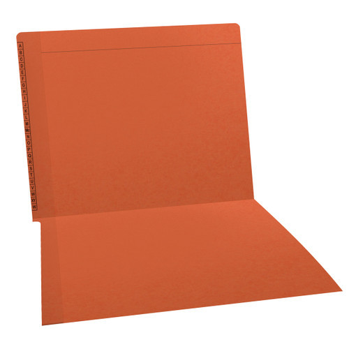 Orange Kardex match letter size reinforced top and end tab folder with A-Z scale printed on left end tab. 11 pt orange stock. Packaged 100/500.