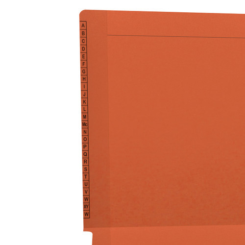 Orange Kardex match letter size reinforced top and end tab folder with A-Z scale printed on left end tab. 11 pt orange stock. Packaged 100/500.