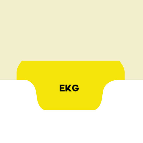 Ivory letter size end tab fileback divider with position 5 tab printed EKG and mylared in yellow and a 2" bonded fastener below score. 125# manila stock. Packaged 50