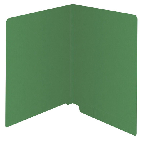 Green letter size reinforced end tab folder. 14 pt green stock. Packaged 50/250