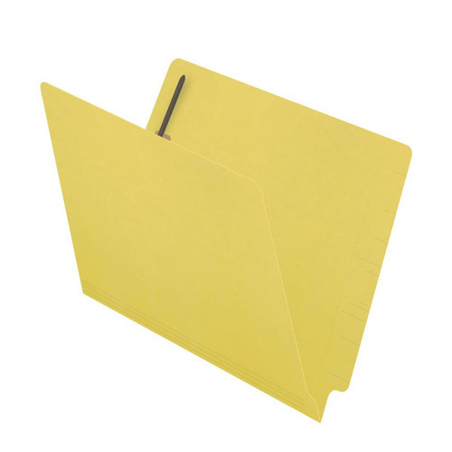 Yellow letter size reinforced end tab folder with 2" bonded fastener on inside back. 14 pt yellow stock. Packaged 50/250