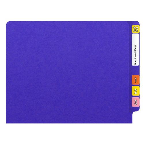 Purple letter size end tab folder with 2" bonded fasteners on inside front and back. 20 pt purple stock. Packaged 40/200.