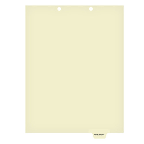 Ivory Letter Size End Tab Index Divider With Position 5 Tab Printed Miscellaneous And Mylared In CLEAR. 125# Manila Stock, 100/BOX