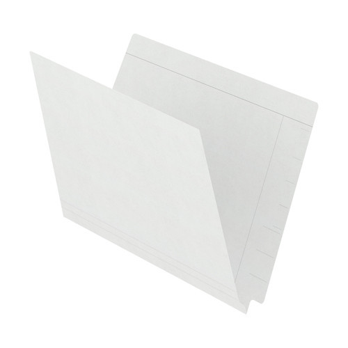 White Kardex match letter size reinforced top and end tab folder with tic marks printed on end tab. 11 pt white stock. Packaged 100/500.