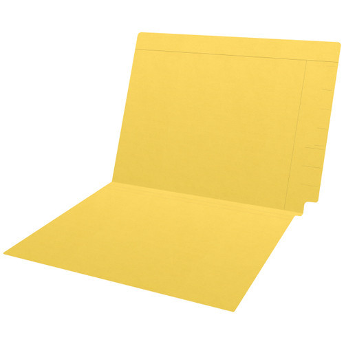 Yellow Kardex match letter size reinforced top and end tab folder with tic marks printed on end tab. 11 pt yellow stock. Packaged 100/500.