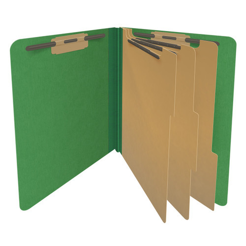 Moss Green Letter Size End Tab Three Divider Classification Folder With 3" dark green tyvek expansion, with 2" Bonded Fasteners On Inside Front And Inside Back And 1" Duo Fastener On Dividers, DV-S43-38-3MGN