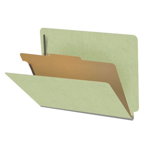 Peridot green letter size end tab one divider classification folder with 2" dark green tyvek expansion, with 2" bonded fasteners on inside front and inside back and 1" duo fastener on divider - DV-S42-14-3PER