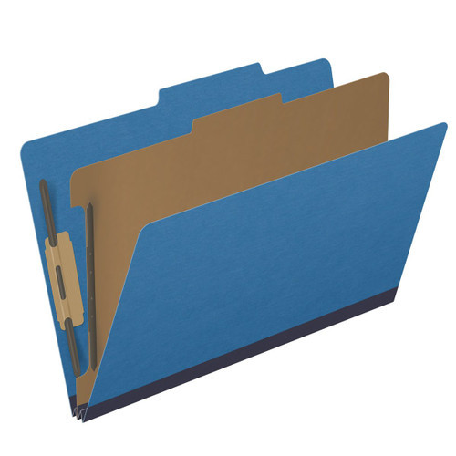 Royal blue legal size top tab one divider classification folder with 2" dark blue tyvek expansion, with 2" bonded fasteners on inside front and inside back and 1" duo fastener on divider - DV-T52-14-3RBL