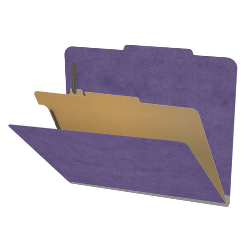 Purple letter size top tab one divider classification folder with 2" gray tyvek expansion, with 2" bonded fasteners on inside front and inside back and 1" duo fastener on divider - DV-T42-14-3PRP