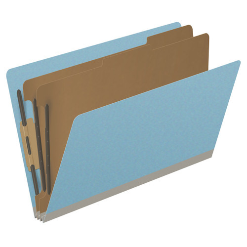 Blue legal size end tab two divider classification folder with 2" gray tyvek expansion, with 2" bonded fasteners on inside front and inside back and 1" duo fastener on dividers - DV-S52-26-3BLU