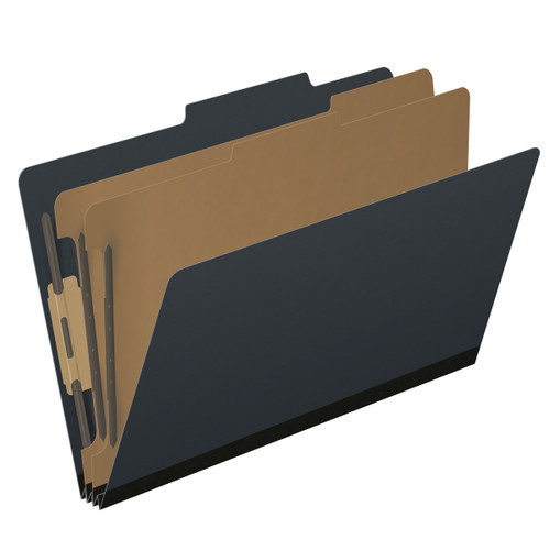 Black legal size top tab two divider classification folder with 2" gray tyvek expansion, with 2" bonded fasteners on inside front and inside back and 1" duo fastener on dividers - DV-T52-26-3BLK