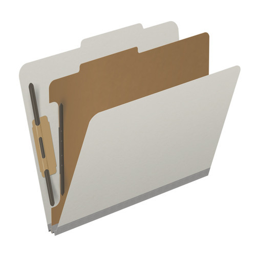 Grey letter size top tab one divider classification folder with 2" gray tyvek expansion, with 2" bonded fasteners on inside front and inside back and 1" duo fastener on divider - DV-T42-14-3GRY