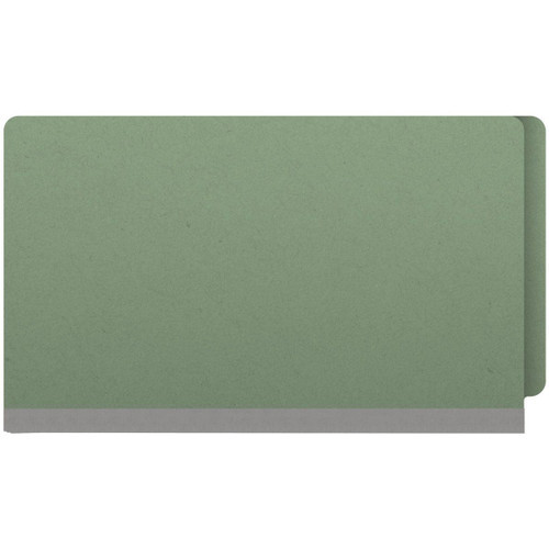 Green legal size end tab classification folder with 2" gray tyvek expansion and 2" bonded fasteners on inside front and inside back. 25 pt type 3 pressboard stock. Packaged 25/125 - DV-S52-02-3AGN