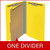 Yellow legal size end tab classification folder with 2" gray tyvek expansion, with 2" bonded fasteners on inside front and inside back and 1" duo fastener on divider. 18 pt. paper stock and 17 pt brown kraft dividers. Packaged 10/50.