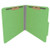 Green letter size top tab classification folder with 2" gray tyvek expansion and 2" bonded fasteners on inside front and inside back. 18 pt. paper stock. Packaged 25/125.