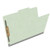 Pale green legal size top tab classification folder with 2" gray tyvek expansion and 2" bonded fasteners on inside front and inside back. 25 pt type 3 pressboard stock. Packaged 25/125.