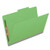 Green legal size top tab classification folder with 2" gray tyvek expansion and 2" bonded fasteners on inside front and inside back. 18 pt. paper stock. Packaged 25/125.