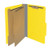 Yellow legal size top tab classification folder with 2" gray tyvek expansion, with 2" bonded fasteners on inside front and inside back and 1" duo fastener on dividers. 18 pt. paper stock and 17 pt brown kraft dividers. Packaged 10/50.