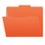 Orange letter size top tab single ply folders with 1/3 cut assorted tabs and 2" bonded fastener on inside front and inside back. 11 pt orange stock. Packaged 50/250