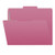 Pink letter size top tab single ply folders with 1/3 cut assorted tabs and 2" bonded fastener on inside front and inside back. 11 pt pink stock. Packaged 50/250