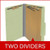 Peridot green legal size top tab two divider classification folder with 2" dark green tyvek expansion, with 2" bonded fasteners on inside front and inside back and 1" duo fastener on dividers - DV-T52-26-3PER