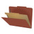 Red letter size top tab one divider classification folder with 2" russet brown tyvek expansion, with 2" bonded fasteners on inside front and inside back and 1" duo fastener on divider - DV-T42-14-3RED