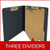 Black letter size end tab three divider classification folder with 3" gray tyvek expansion, with 2" bonded fasteners on inside front and inside back and 1" duo fastener on dividers - DV-S43-38-3BLK