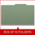 Green legal size top tab two divider classification folder with 2" gray tyvek expansion, with 2" bonded fasteners on inside front and inside back and 1" duo fastener on dividers - DV-T52-26-3AGN