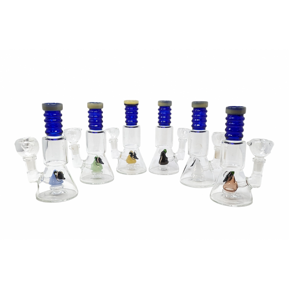 6" MINI HONEYBEE PERC RIBBED NECK BEAKER WATER PIPE RIG - [ZD96]