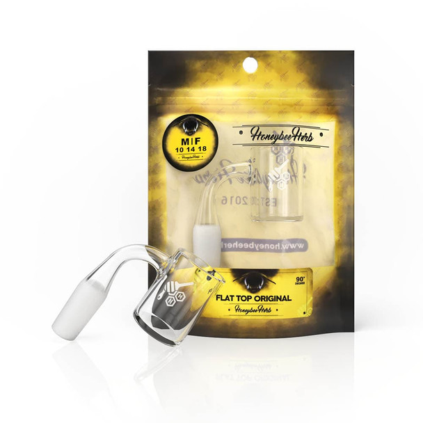 YELLOW LINE - FLAT TOP ORIGINAL 90° QUARTZ BANGER BY HONEYBEE HERB