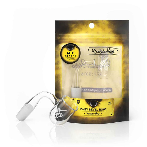 YELLOW LINE HONEY BEVEL BOWL 90° QUARTZ BANGER BY HONEYBEE HERB