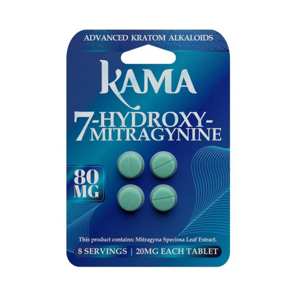 KAMA 7-HYDROXYMITRAGYNINE KRATOM 20 MG 4 CT TABLETS PACK - BOX OF 10 PACKS