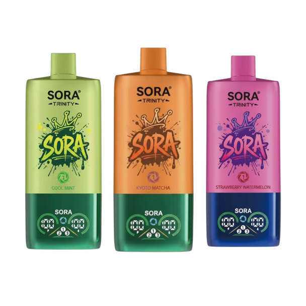 SORA TRINITY 60K PUFFS DISPOSABLE  3 FLAVORS IN 1 PACK OF 5