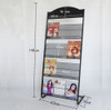 4-shelf black metal magazine stand and brochure holder rack – 600mm wide pockets, DIY sign board, 1480mm tall